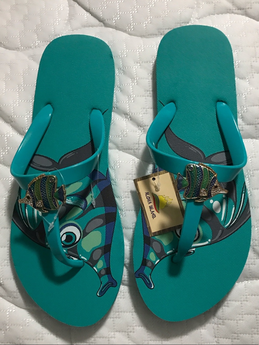 Aloha Island Fish-Print Flip Flop Ladies Size 11 NWT